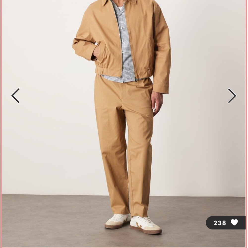 BRAND NEW W34 ASOS cotton rich smart pants trousers in camel with elastic waist